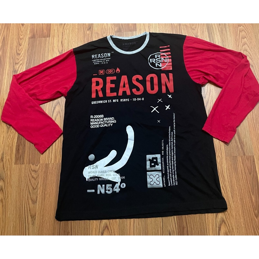 Reason Shirt Mens Extra Large Streetwear Graphic Long Sleeve Black